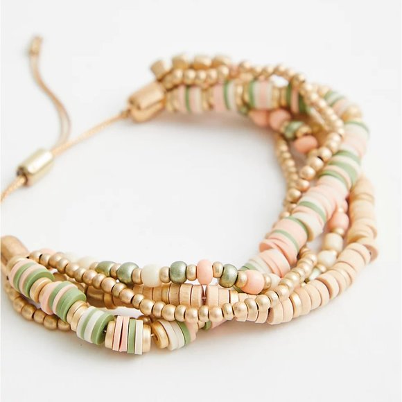 BEADED PULL CLASP BRACELET - CORAL AND NEUTRAL - Picture 2 of 2